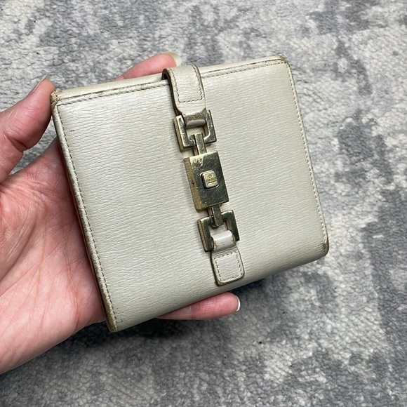 Gucci Leather Piston Lock Jackie Wallet Compact Ivory Gray - Picture 3 of 17